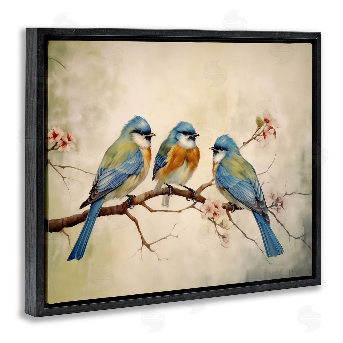 Bird Trio on Branch Black Floating Frame Canvas Wall Art, Home Decor by Arlington Prints
