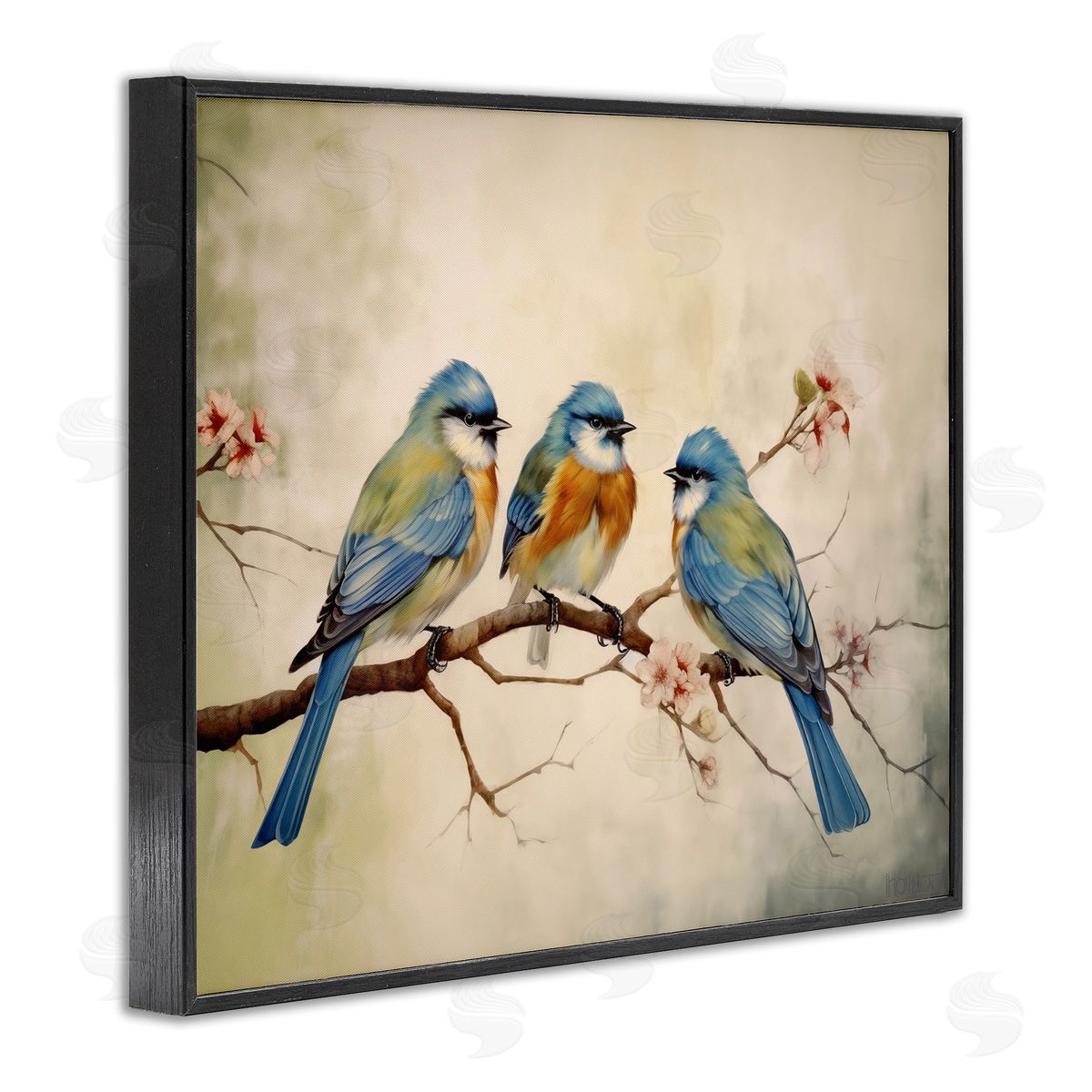 Bird Trio on Branch Black Frame Print Wall Art, Home Decor by Arlington Prints