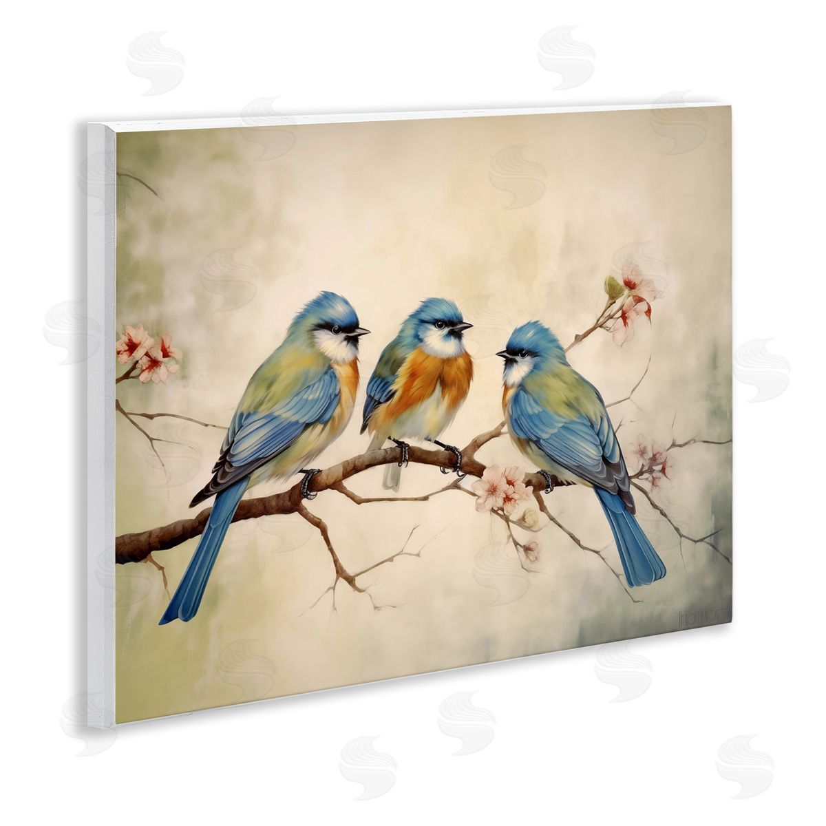 Bird Trio on Branch Wood Plaque Wall Art, Home Decor by Arlington Prints