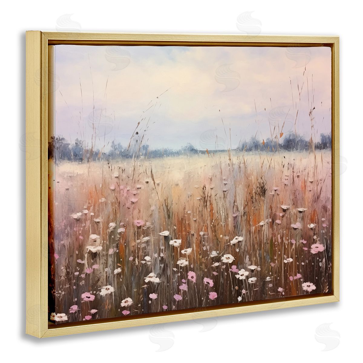 Neutral Tone Wildflower Field Gold Floating Frame Canvas Wall Art, Home Decor by Arlington Prints