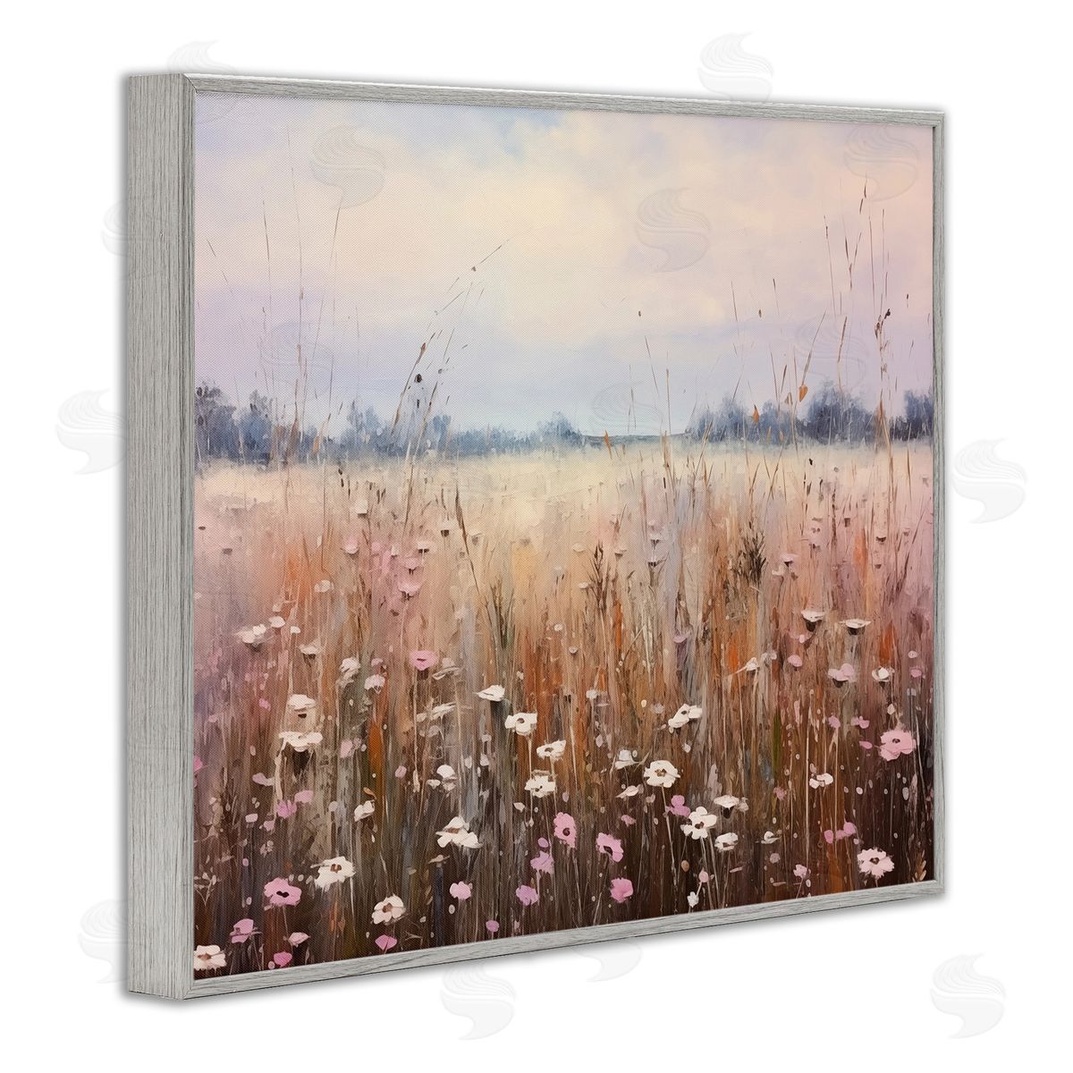 Neutral Tone Wildflower Field Grey Frame Print Wall Art, Home Decor by Arlington Prints
