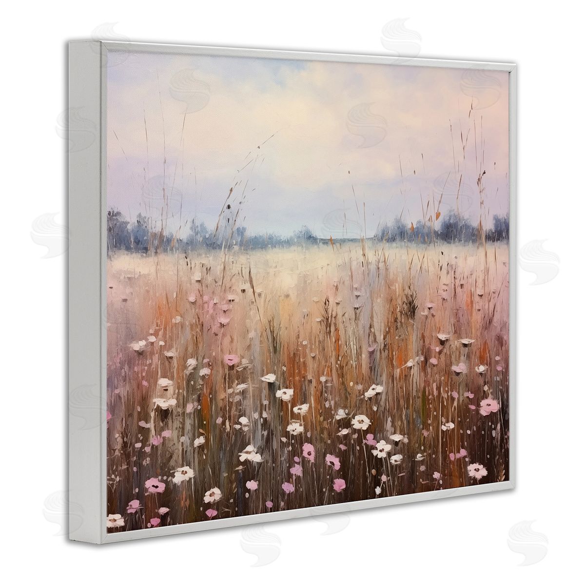 Neutral Tone Wildflower Field White Frame Print Wall Art, Home Decor by Arlington Prints