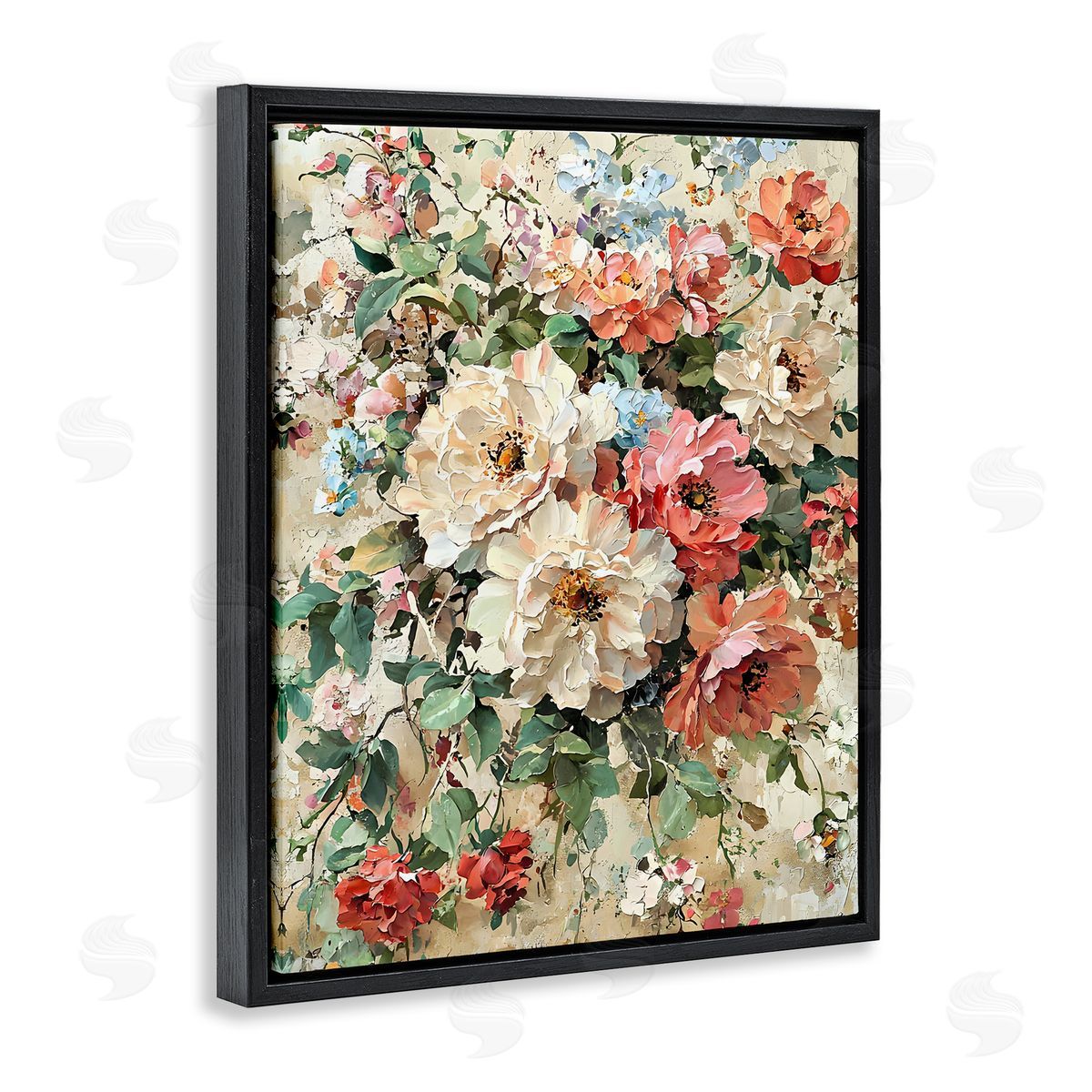 Aged Abstract Flowers Black Floating Frame Canvas Wall Art, Home Decor by Franklyn Gregory