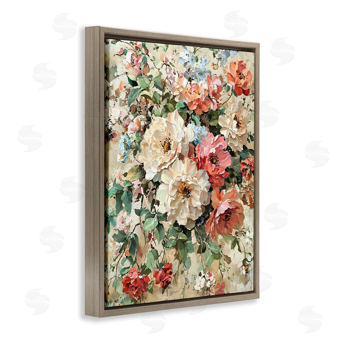 Aged Abstract Flowers Brown Floating Frame Canvas Wall Art, Home Decor by Franklyn Gregory