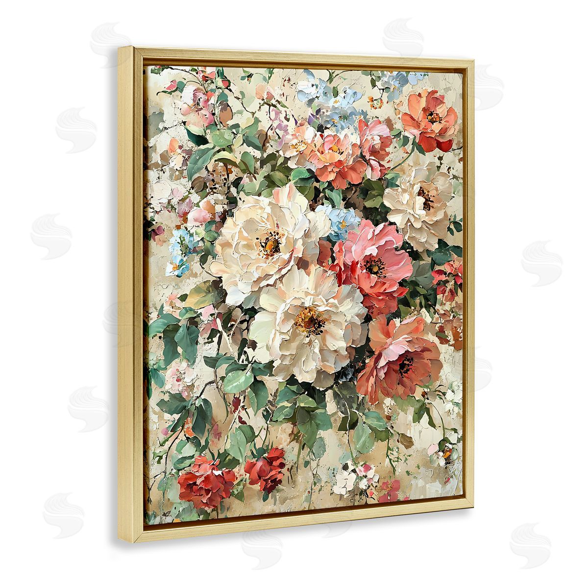 Aged Abstract Flowers Gold Floating Frame Canvas Wall Art, Home Decor by Franklyn Gregory