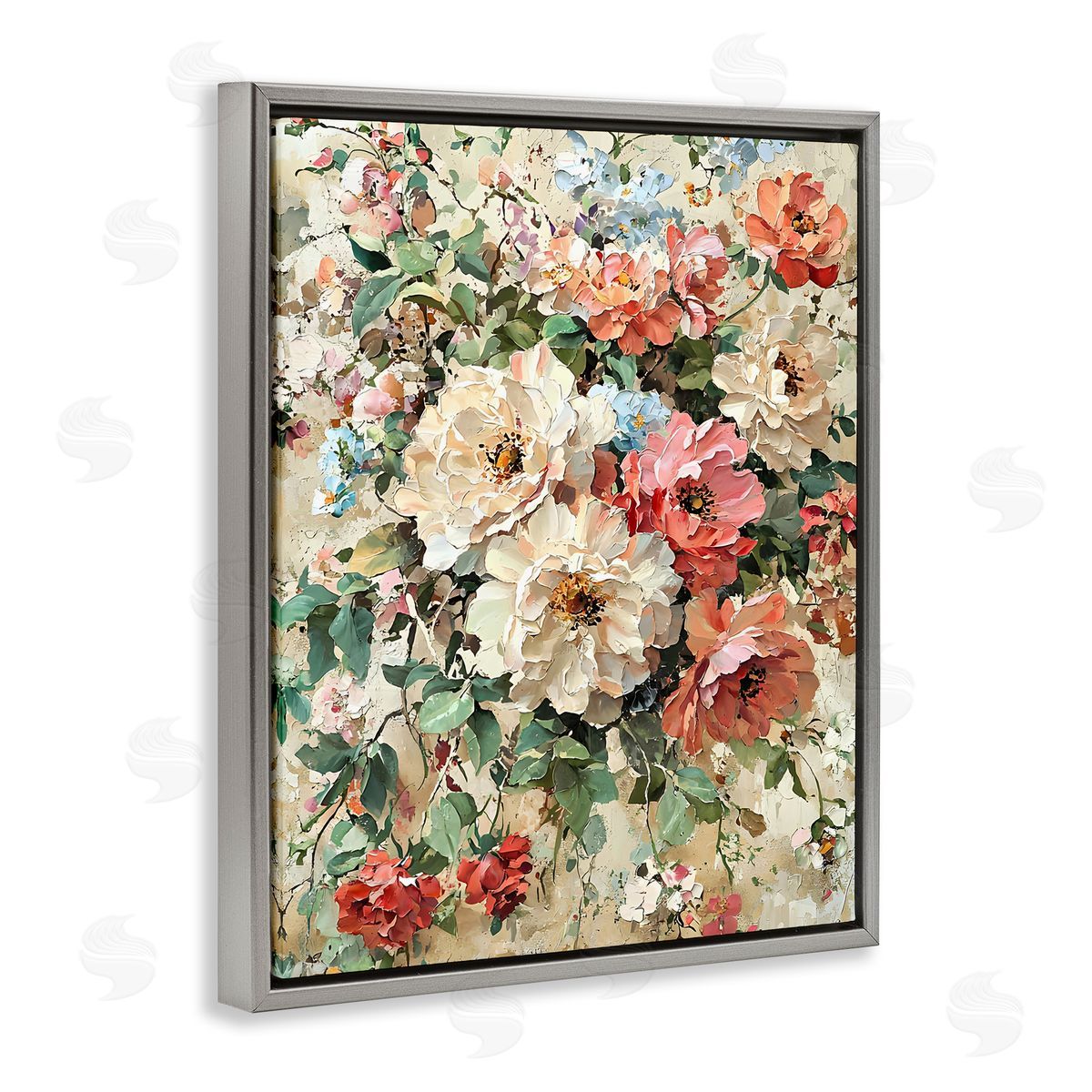 Aged Abstract Flowers Grey Floating Frame Canvas Wall Art, Home Decor by Franklyn Gregory