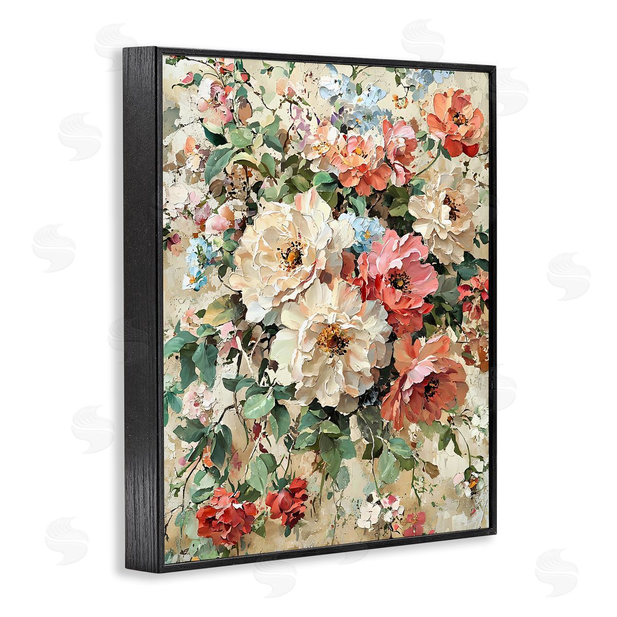 Aged Abstract Flowers Black Frame Print Wall Art, Home Decor by Franklyn Gregory