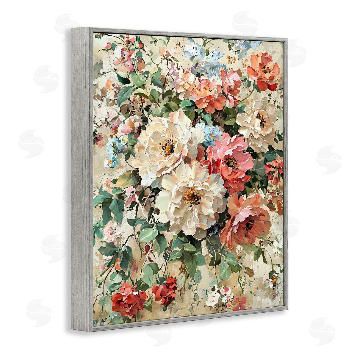 Aged Abstract Flowers Grey Frame Print Wall Art, Home Decor by Franklyn Gregory
