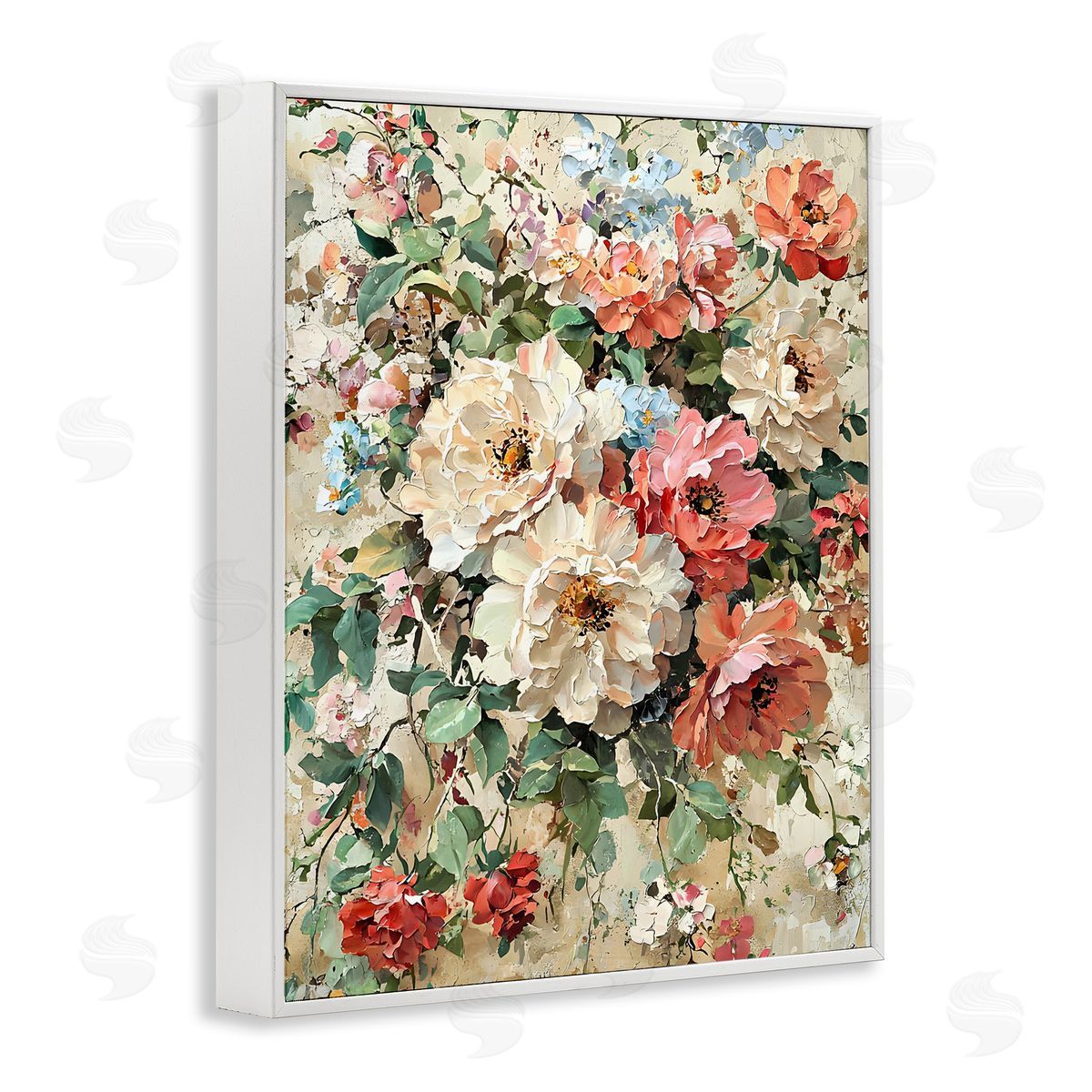 Aged Abstract Flowers White Frame Print Wall Art, Home Decor by Franklyn Gregory