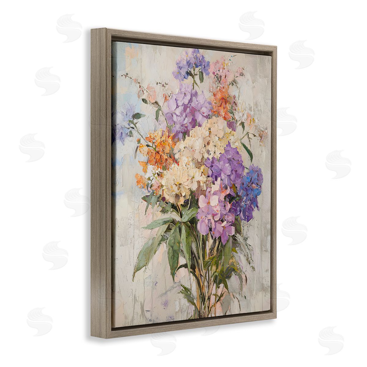 Abstract Hydrangea Clusters Brown Floating Frame Canvas Wall Art, Home Decor by Franklyn Gregory
