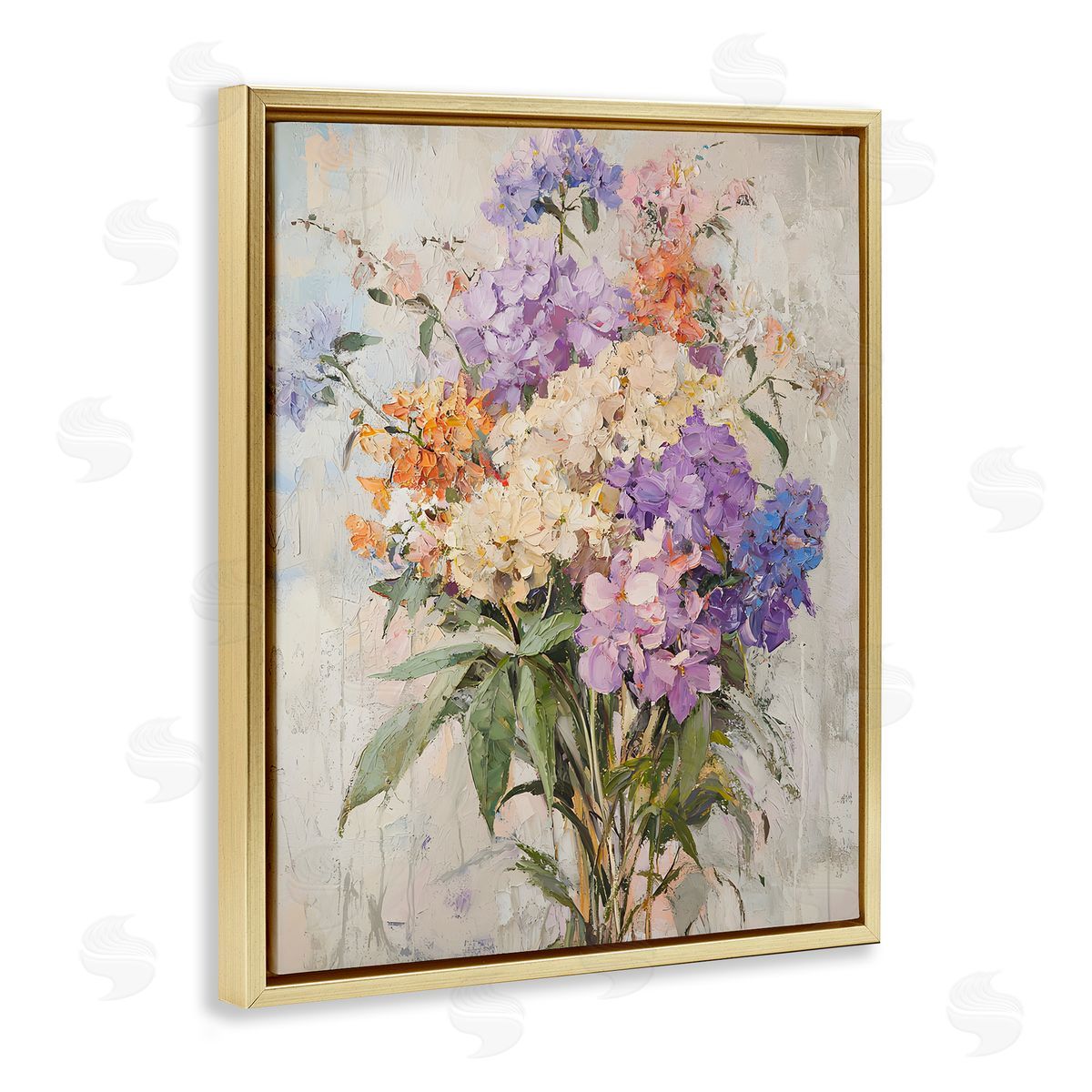 Abstract Hydrangea Clusters Gold Floating Frame Canvas Wall Art, Home Decor by Franklyn Gregory