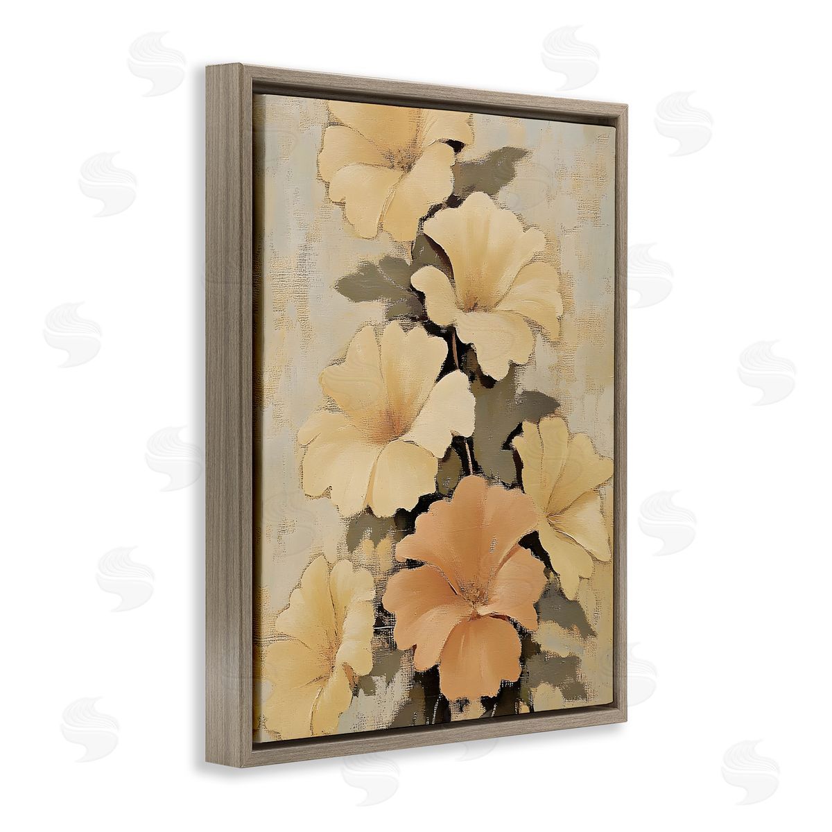 Muted Vintage Daffodils Brown Floating Frame Canvas Wall Art, Home Decor by Franklyn Gregory
