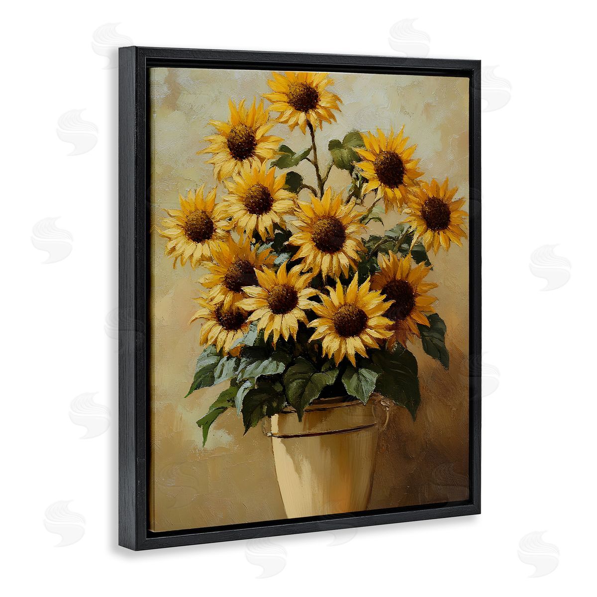 Sunny Sunflowers Arrangement Black Floating Frame Canvas Wall Art, Home Decor by Franklyn Gregory