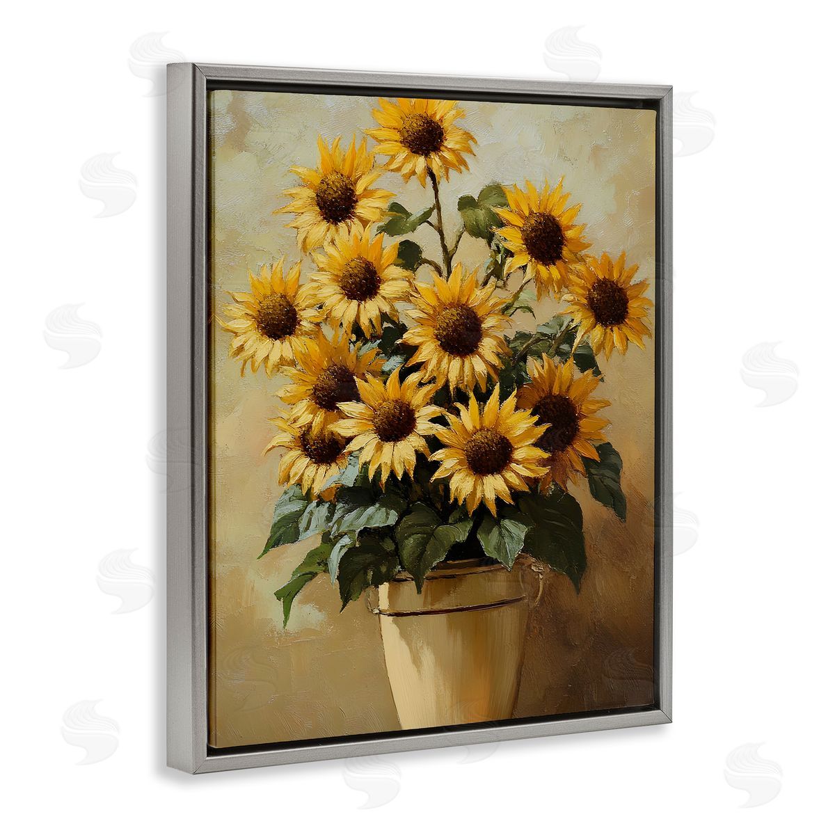 Sunny Sunflowers Arrangement Grey Floating Frame Canvas Wall Art, Home Decor by Franklyn Gregory