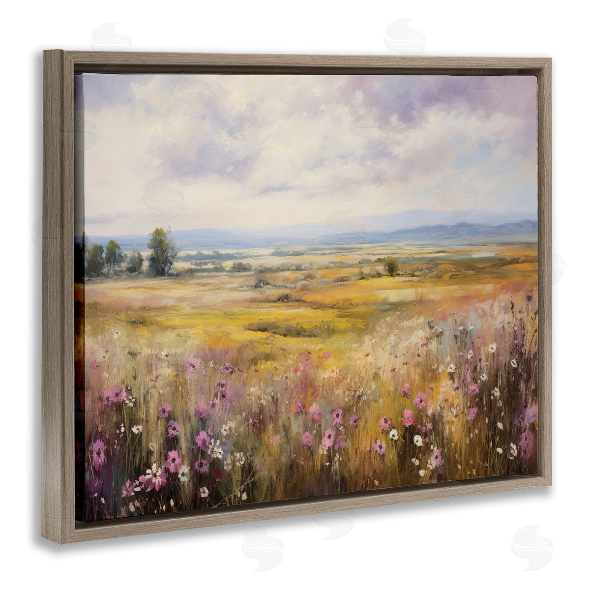 Vast Meadow with Subtle Flowers Brown Floating Frame Canvas Wall Art, Home Decor by Franklyn Gregory