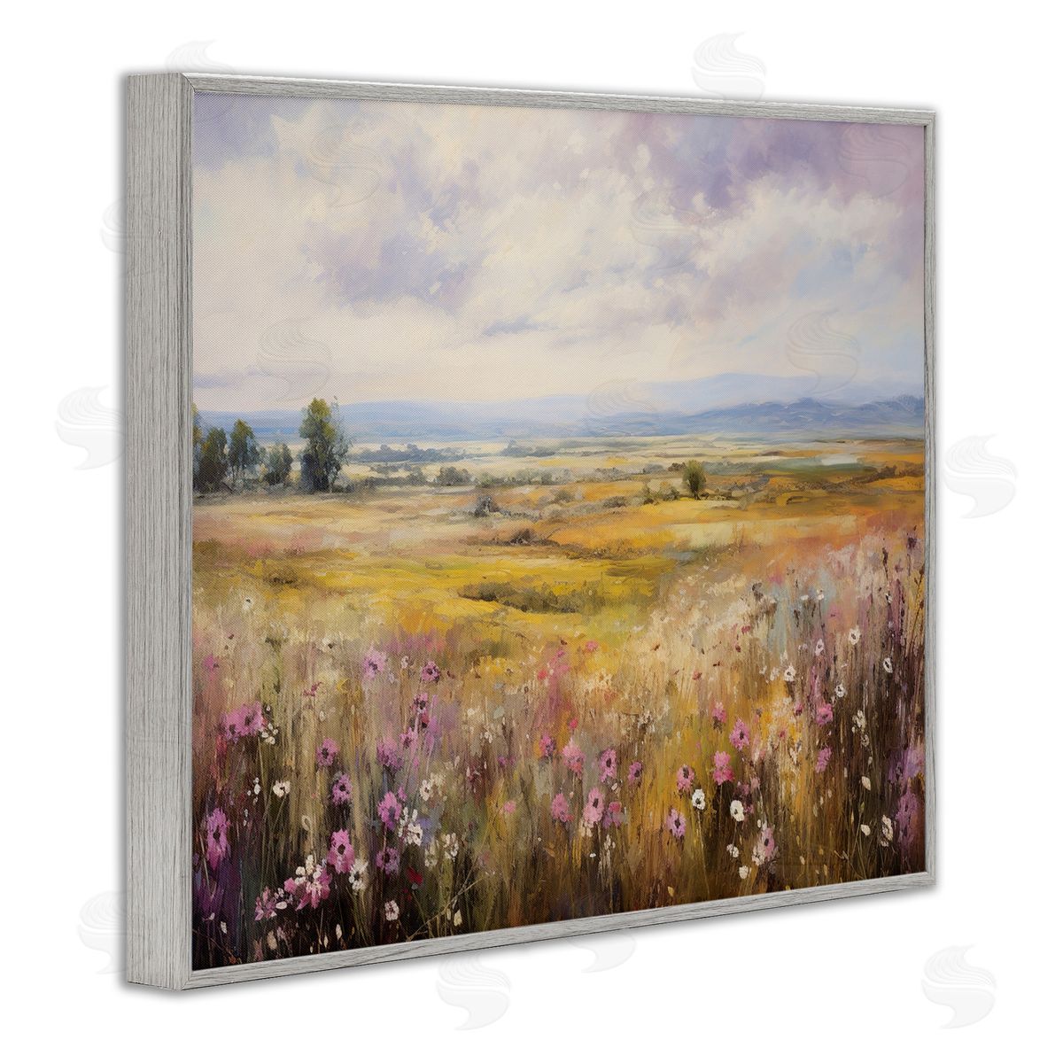 Vast Meadow with Subtle Flowers Grey Frame Print Wall Art, Home Decor by Franklyn Gregory