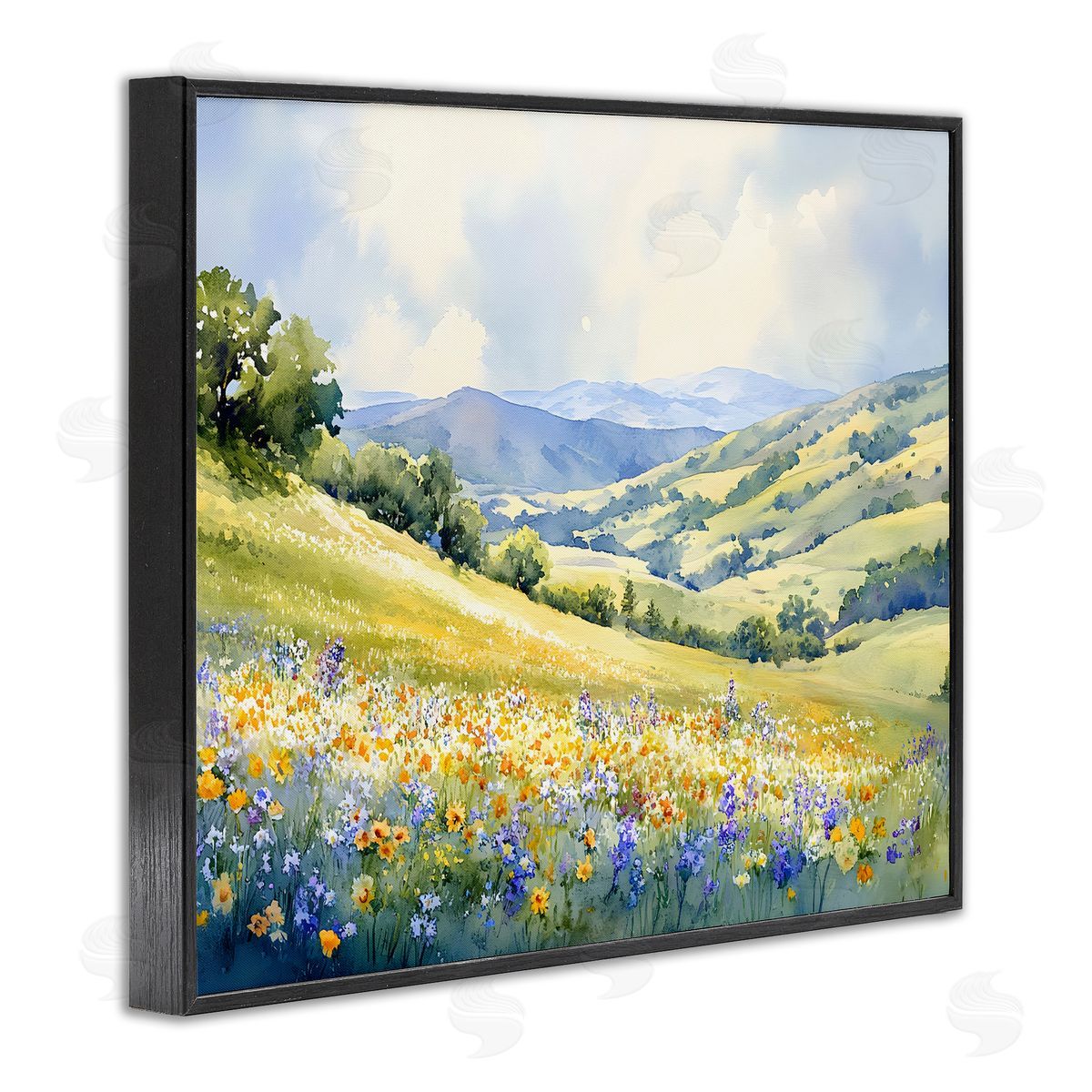 Spring Meadow with Distant Mountain Black Frame Print Wall Art, Home Decor by Franklyn Gregory