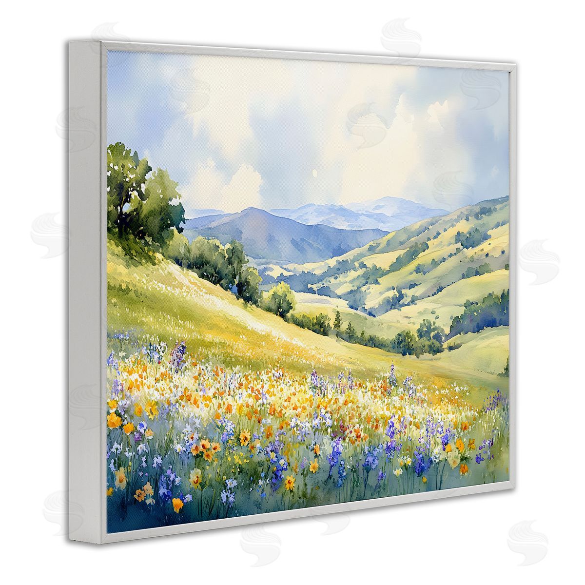 Spring Meadow with Distant Mountain White Frame Print Wall Art, Home Decor by Franklyn Gregory