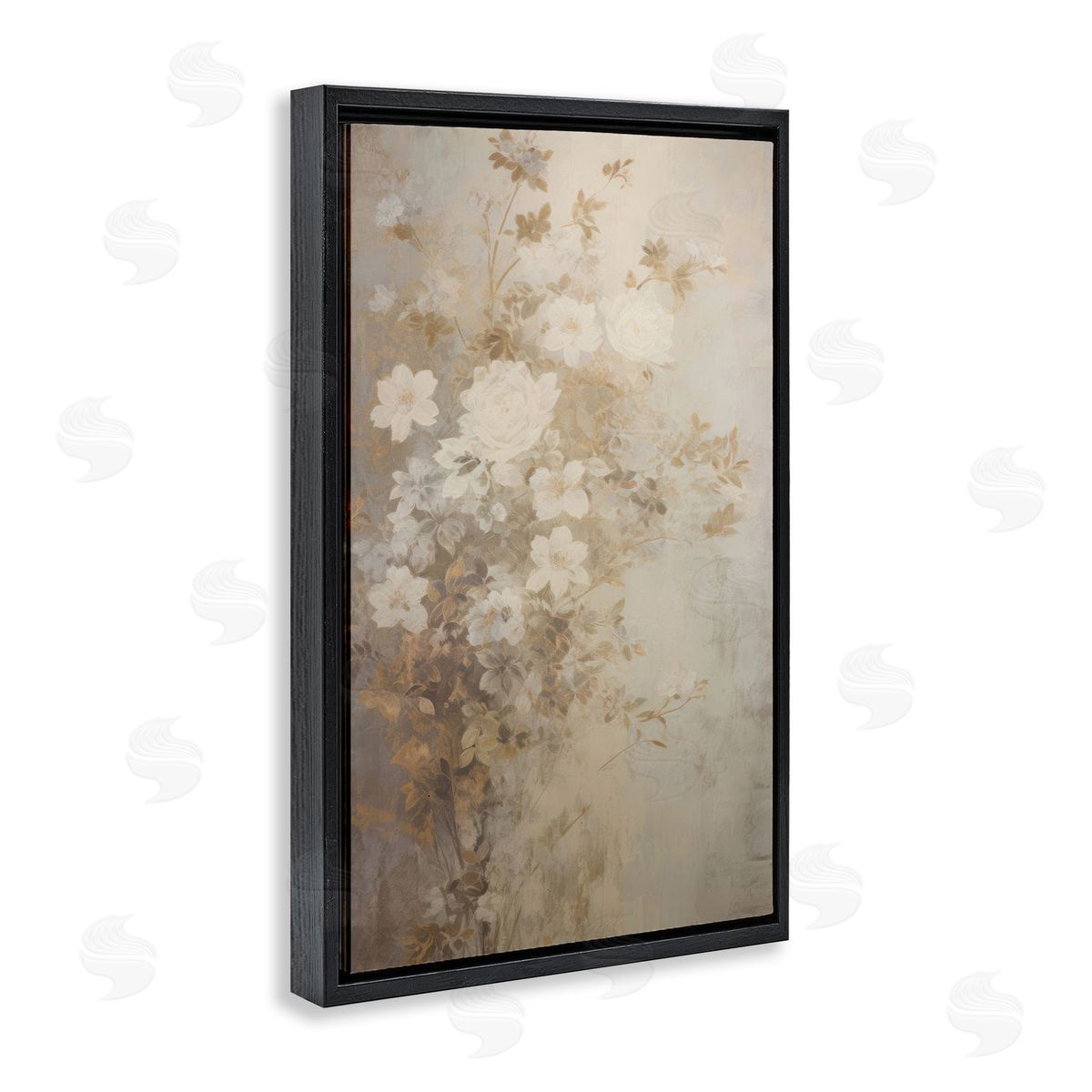 Muted Vintage Florals Black Floating Frame Canvas Wall Art, Home Decor by LSR Creative Studio