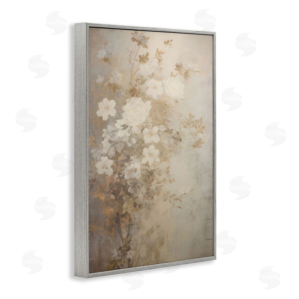 Muted Vintage Florals Grey Frame Print Wall Art, Home Decor by LSR Creative Studio