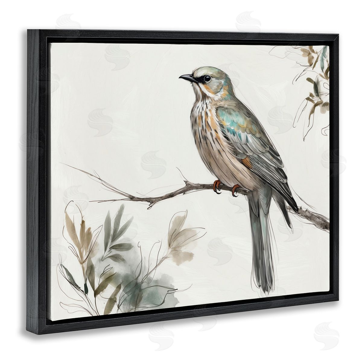 Stoic Bird Wildlife Study Black Floating Frame Canvas Wall Art, Home Decor by LSR Creative Studio