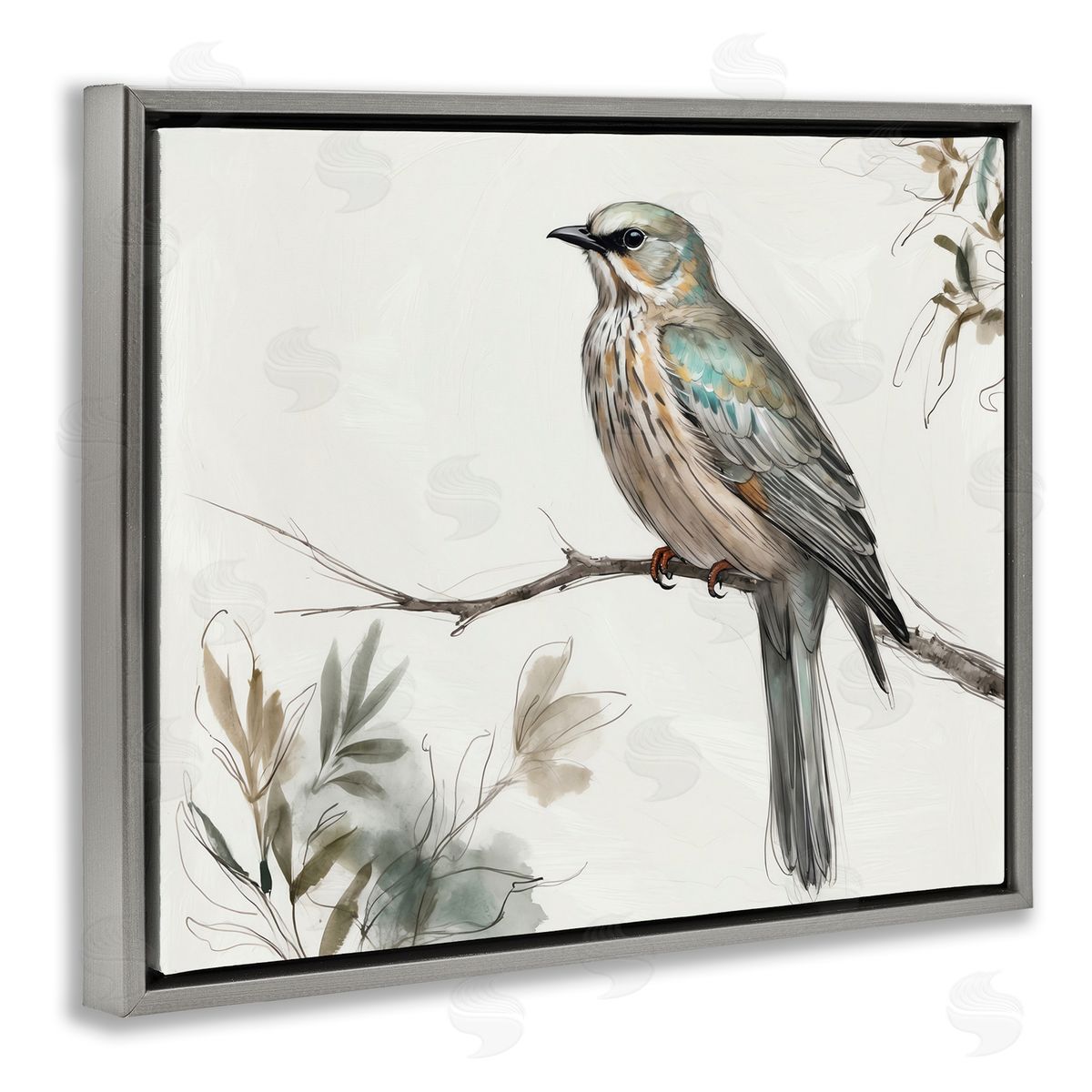 Stoic Bird Wildlife Study Grey Floating Frame Canvas Wall Art, Home Decor by LSR Creative Studio
