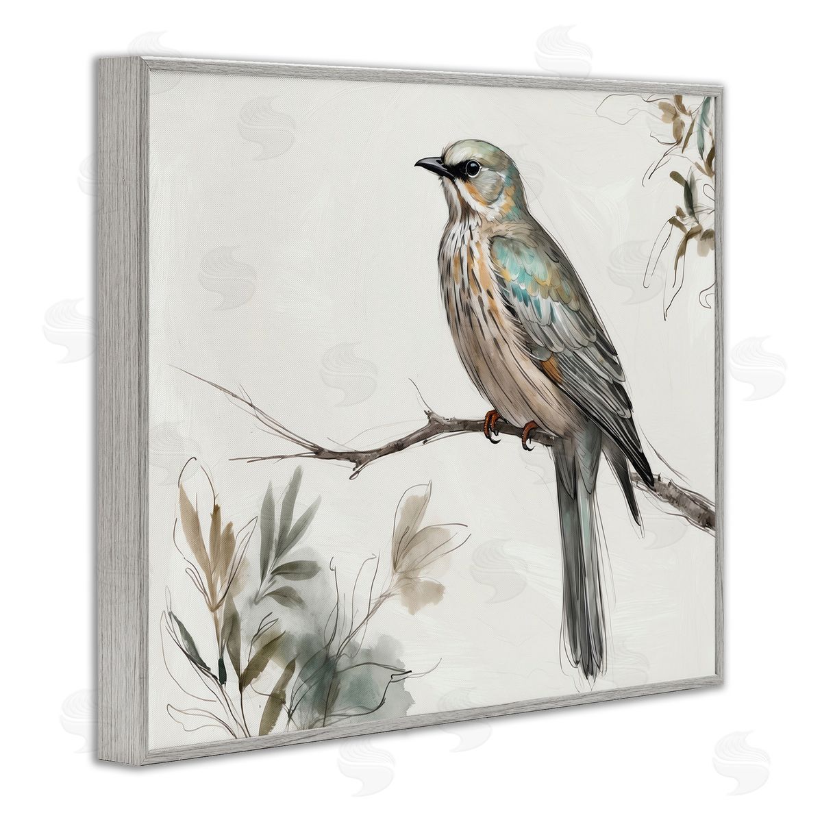 Stoic Bird Wildlife Study Grey Frame Print Wall Art, Home Decor by LSR Creative Studio