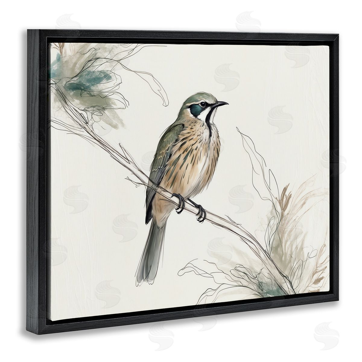 Illustrated Wildlife Bird Black Floating Frame Canvas Wall Art, Home Decor by LSR Creative Studio
