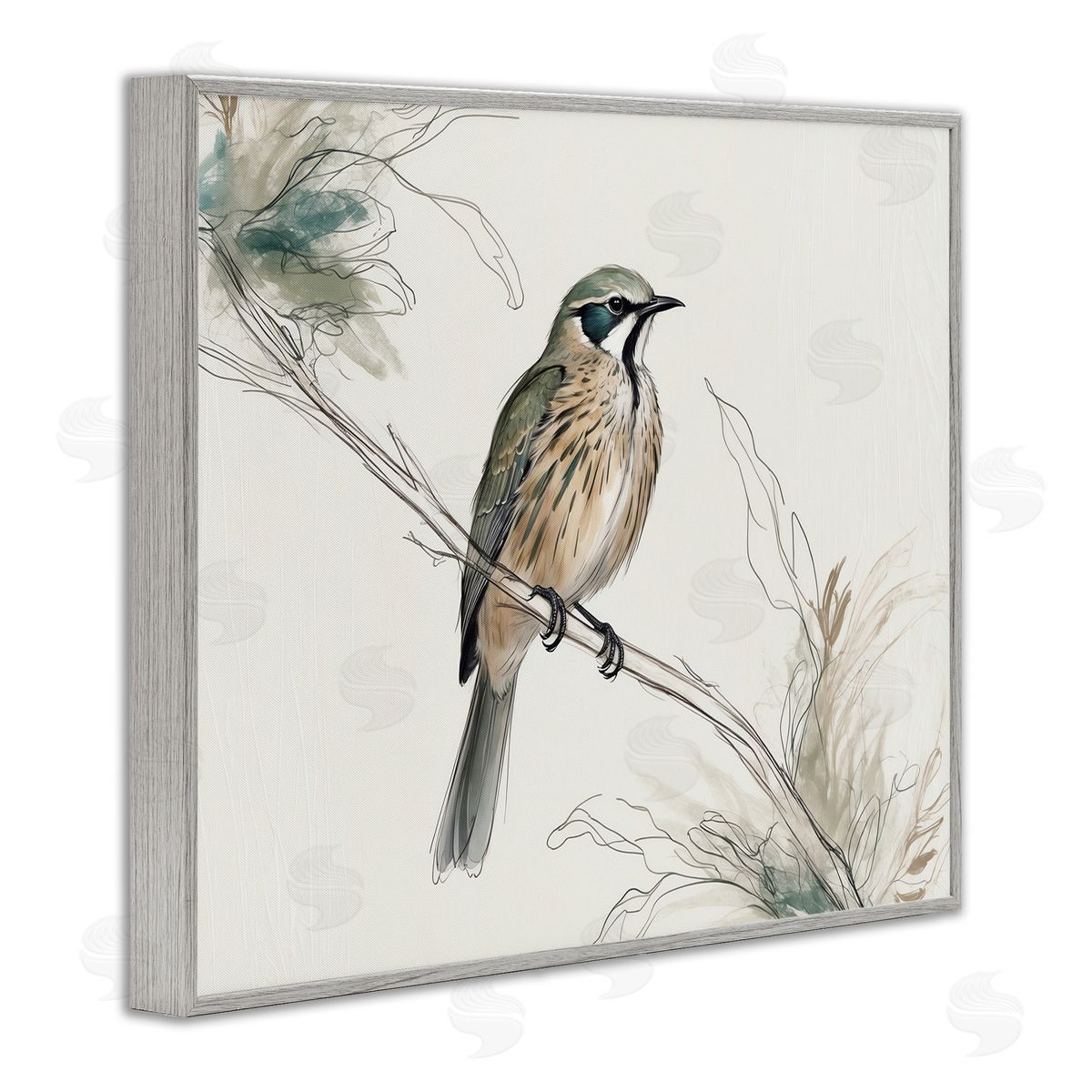 Illustrated Wildlife Bird Grey Frame Print Wall Art, Home Decor by LSR Creative Studio
