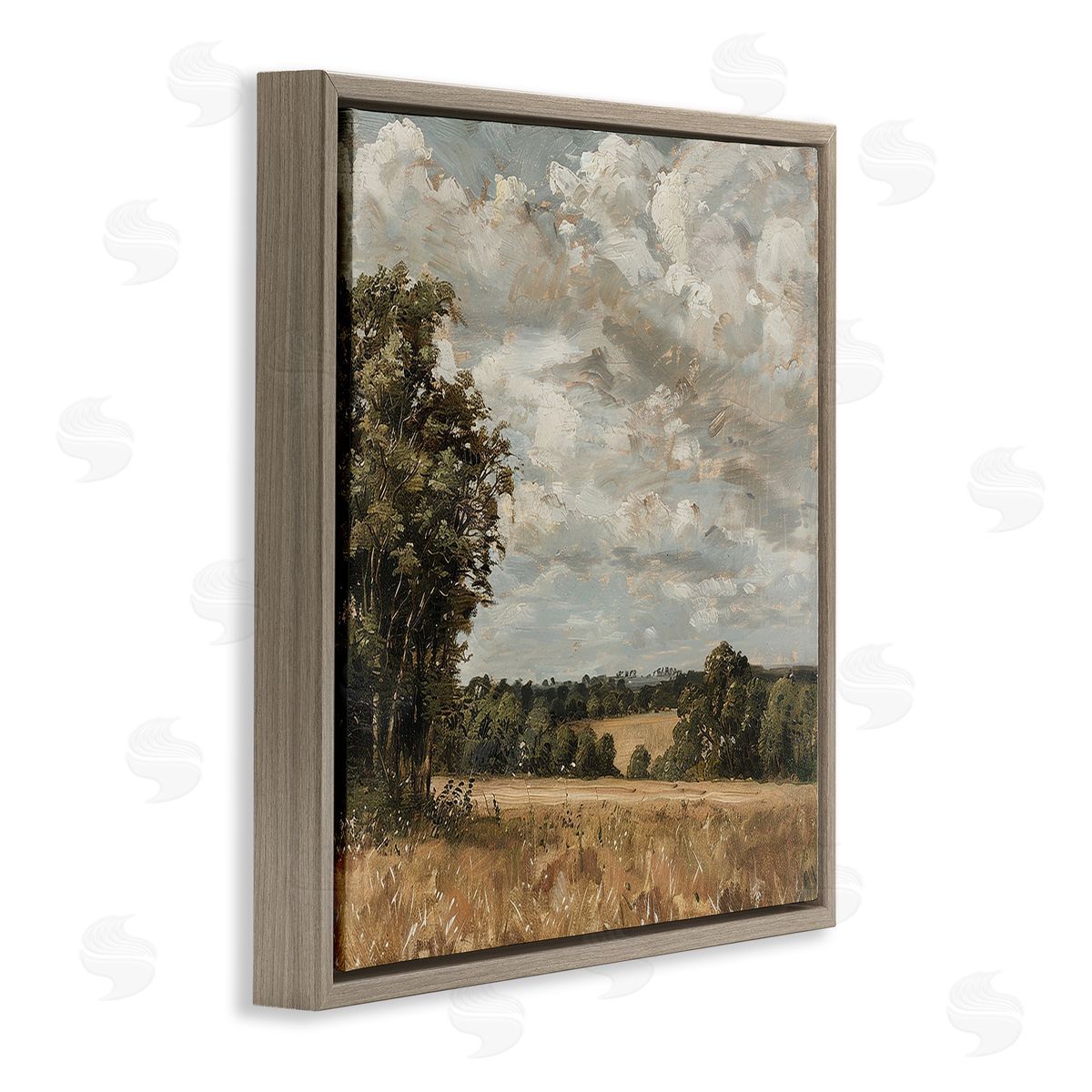 Clouds Over Country Scenery Brown Floating Frame Canvas Wall Art, Home Decor by LSR Creative Studio