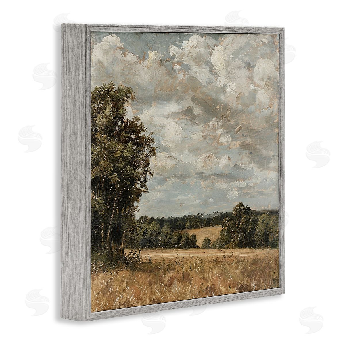 Clouds Over Country Scenery Grey Frame Print Wall Art, Home Decor by LSR Creative Studio