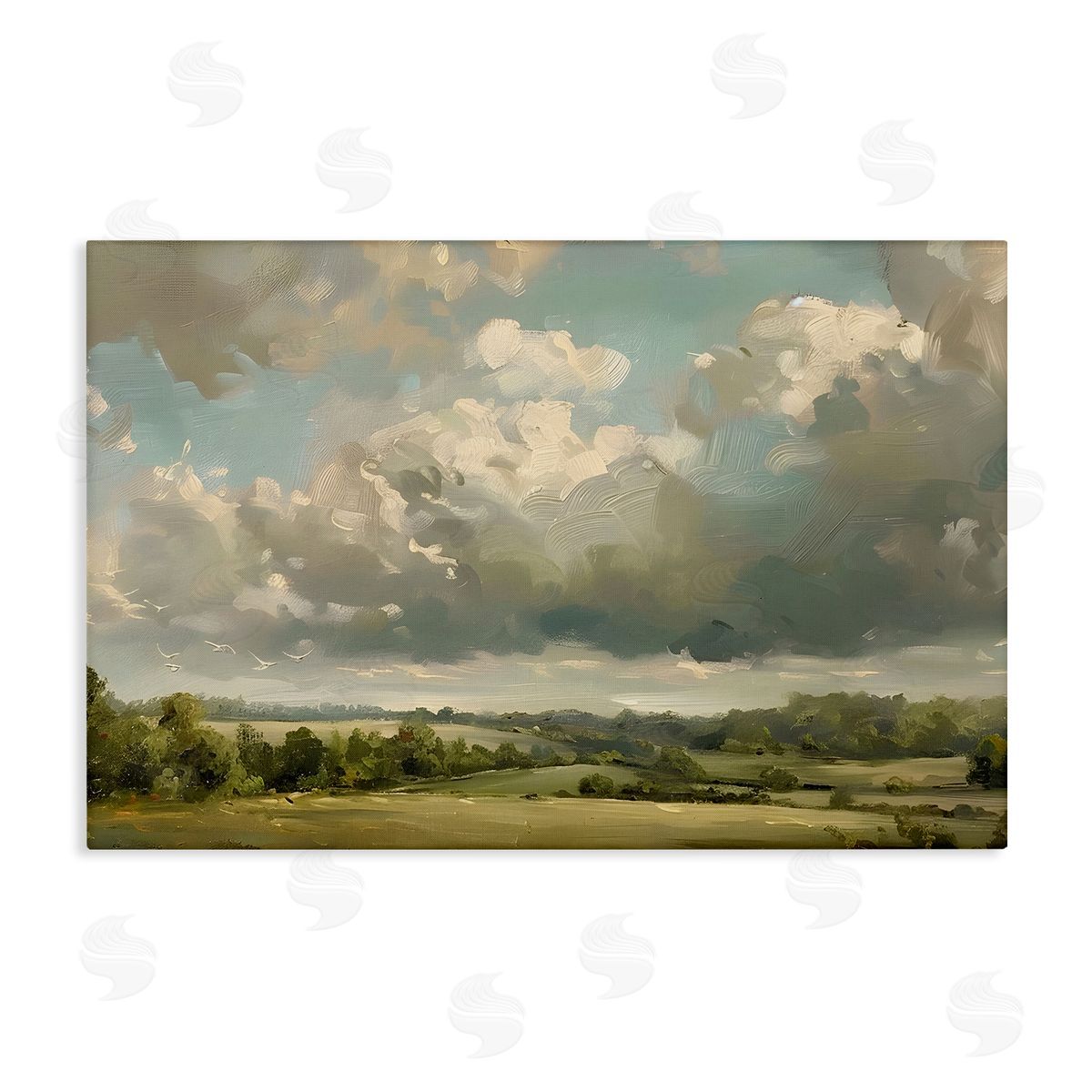 Sunlit Clouds over Countryside Canvas Wall Art, Home Decor by LSR Creative Studio
