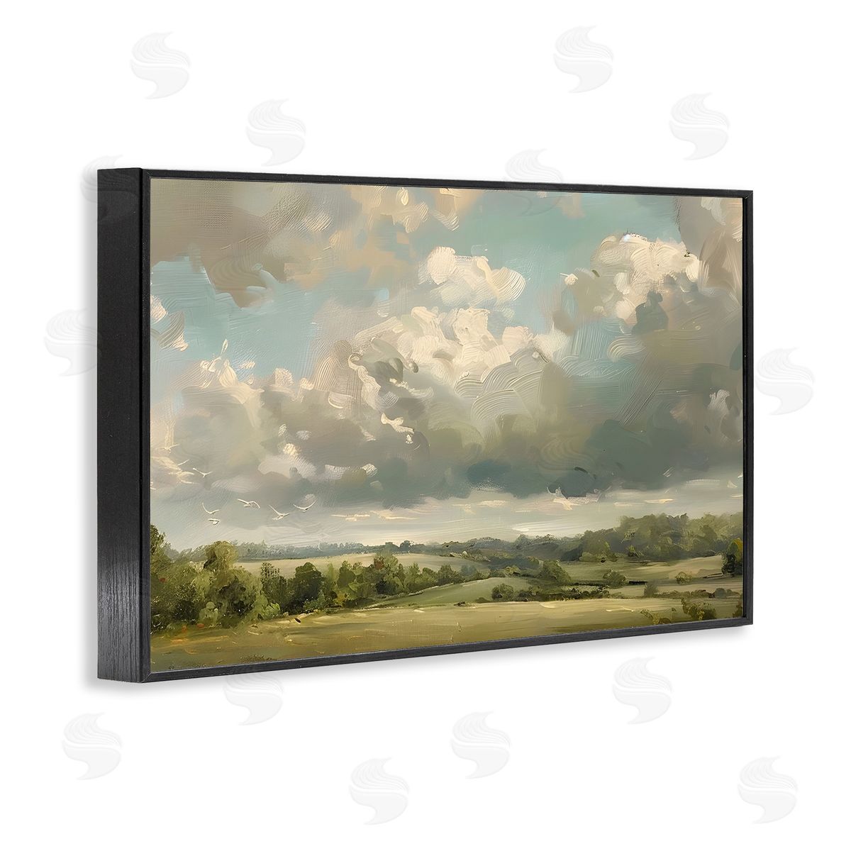 Sunlit Clouds over Countryside Black Frame Print Wall Art, Home Decor by LSR Creative Studio