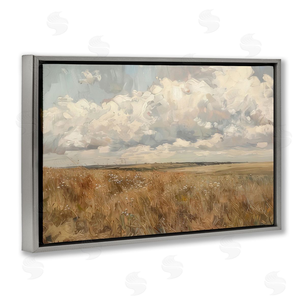 Wide Open Farm Field Grey Floating Frame Canvas Wall Art, Home Decor by LSR Creative Studio