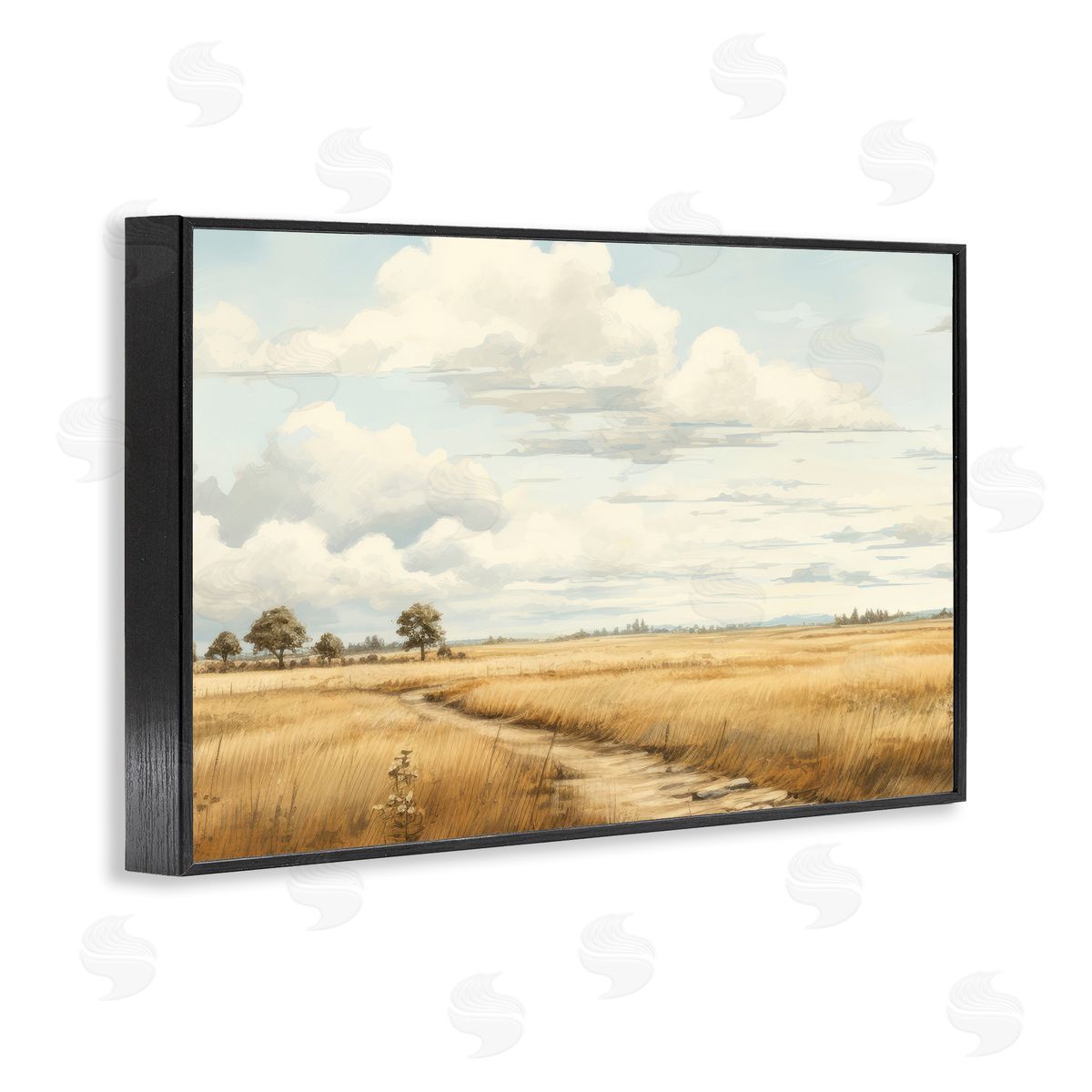 Path Through Vast Grassland Black Frame Print Wall Art, Home Decor by LSR Creative Studio