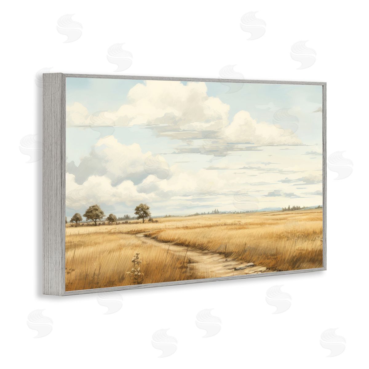 Path Through Vast Grassland Grey Frame Print Wall Art, Home Decor by LSR Creative Studio