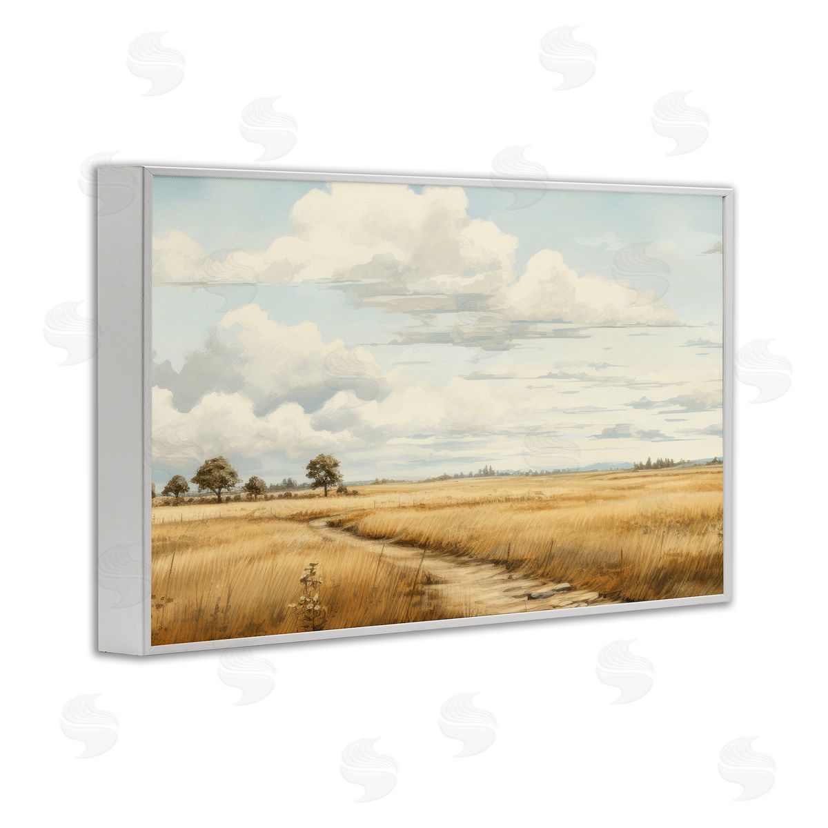 Path Through Vast Grassland White Frame Print Wall Art, Home Decor by LSR Creative Studio