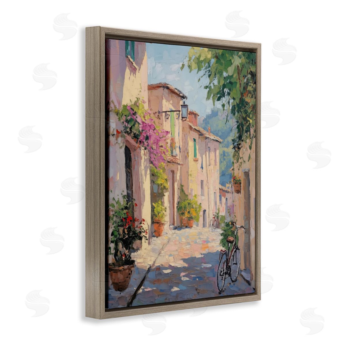 Cobblestone Path City Architecture Brown Floating Frame Canvas Wall Art, Home Decor by Nini Art