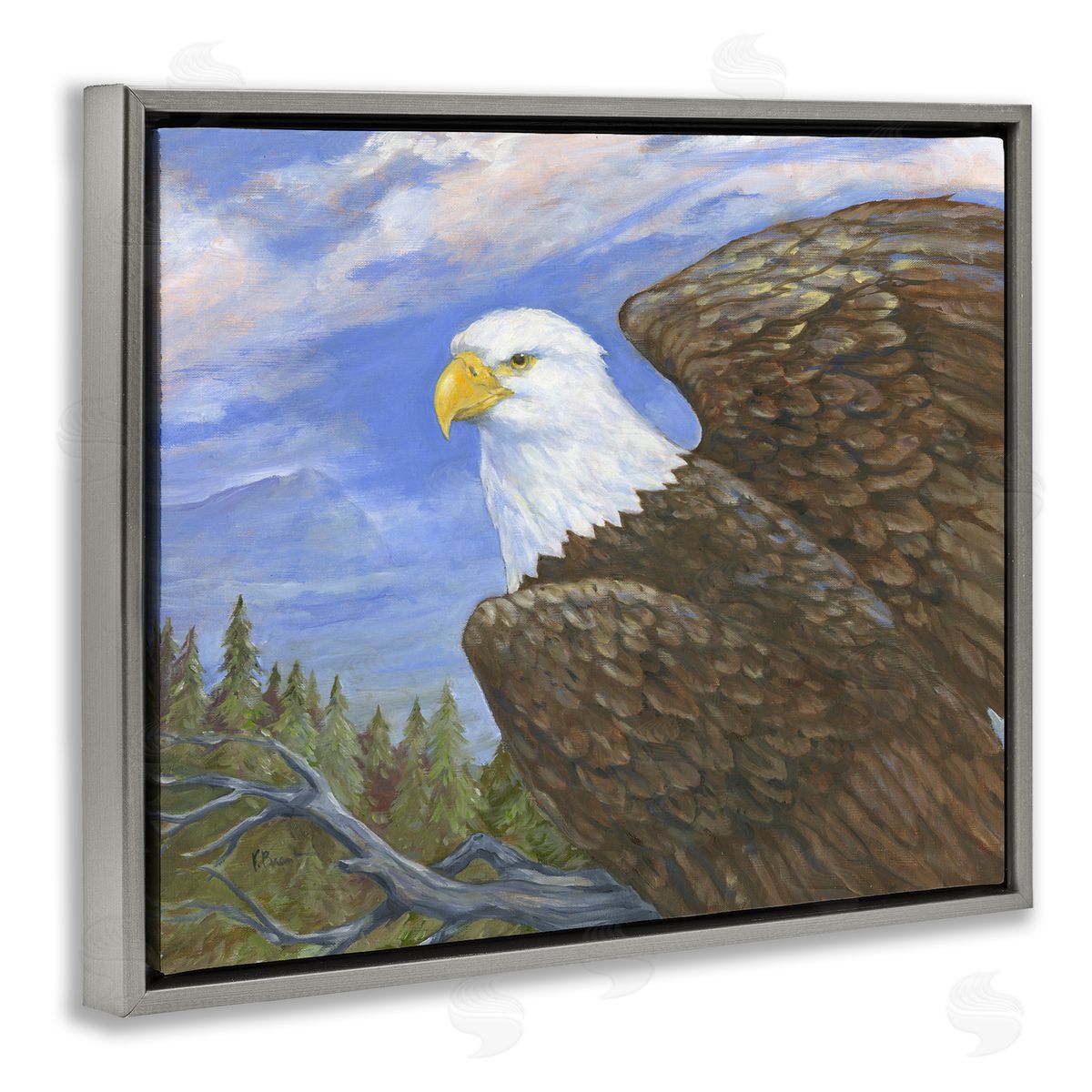Eagle Overlook from Tree Top Grey Floating Frame Canvas Wall Art, Home Decor by Paul Brent