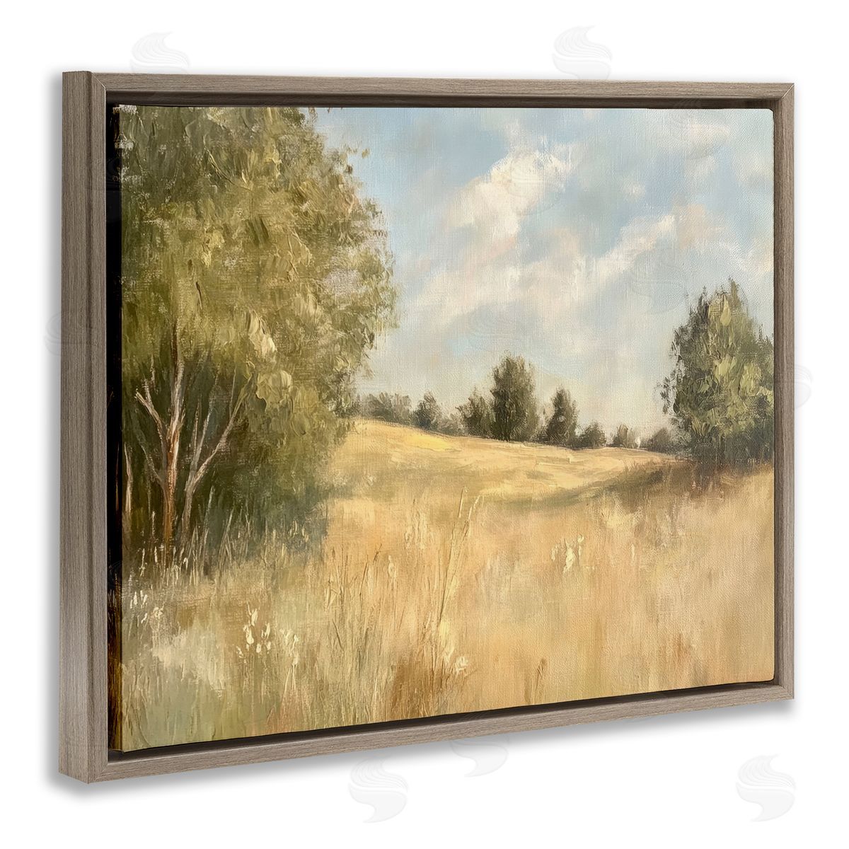 Classic Country Field Brown Floating Frame Canvas Wall Art, Home Decor by Petal Prints Design