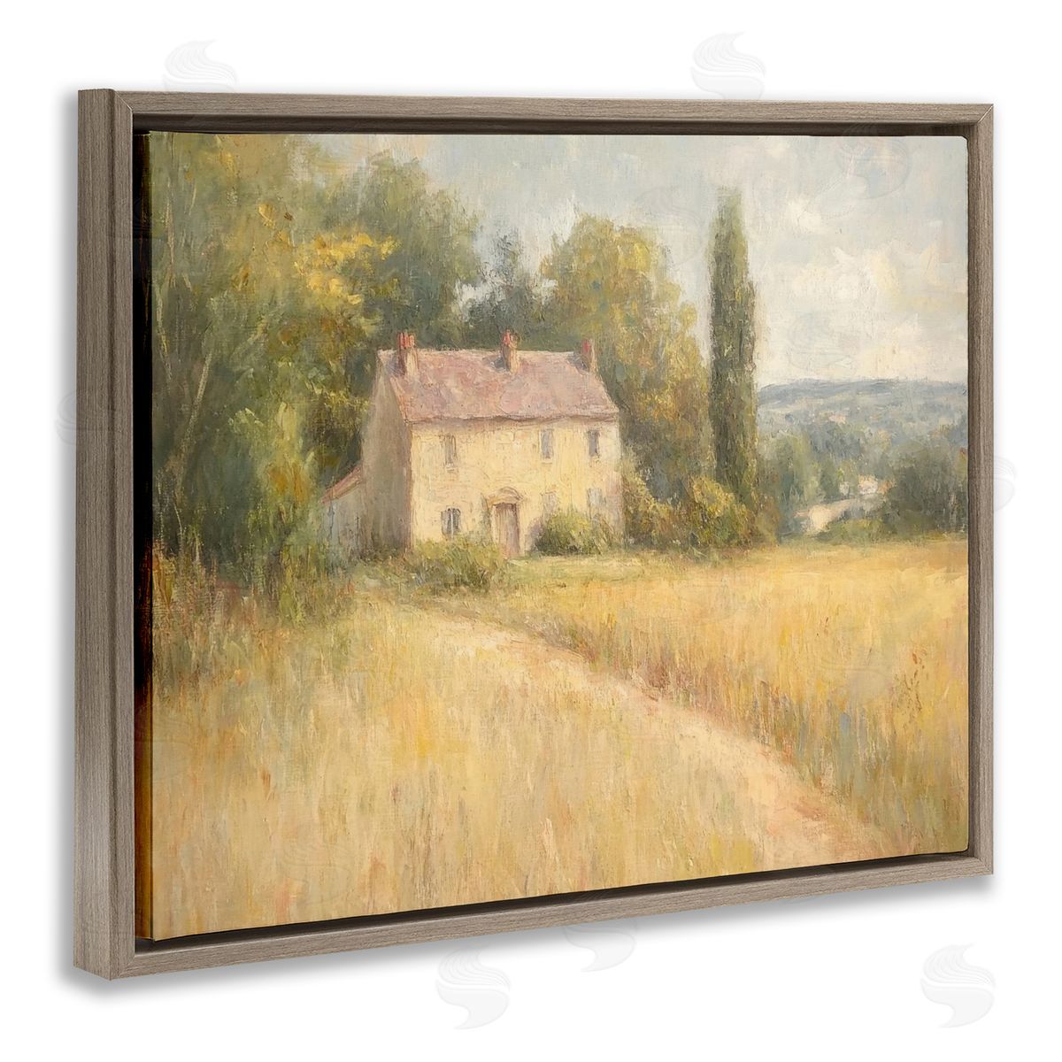 Hide Away Cottage House Brown Floating Frame Canvas Wall Art, Home Decor by Petal Prints Design