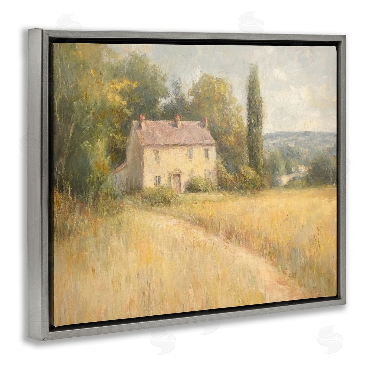 Hide Away Cottage House Grey Floating Frame Canvas Wall Art, Home Decor by Petal Prints Design
