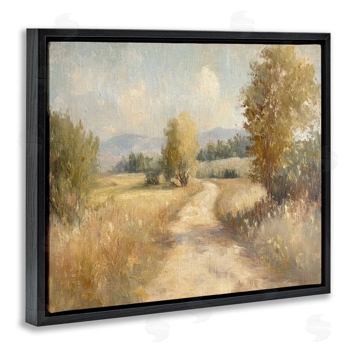 Gravel Road Landscape Black Floating Frame Canvas Wall Art, Home Decor by Petal Prints Design