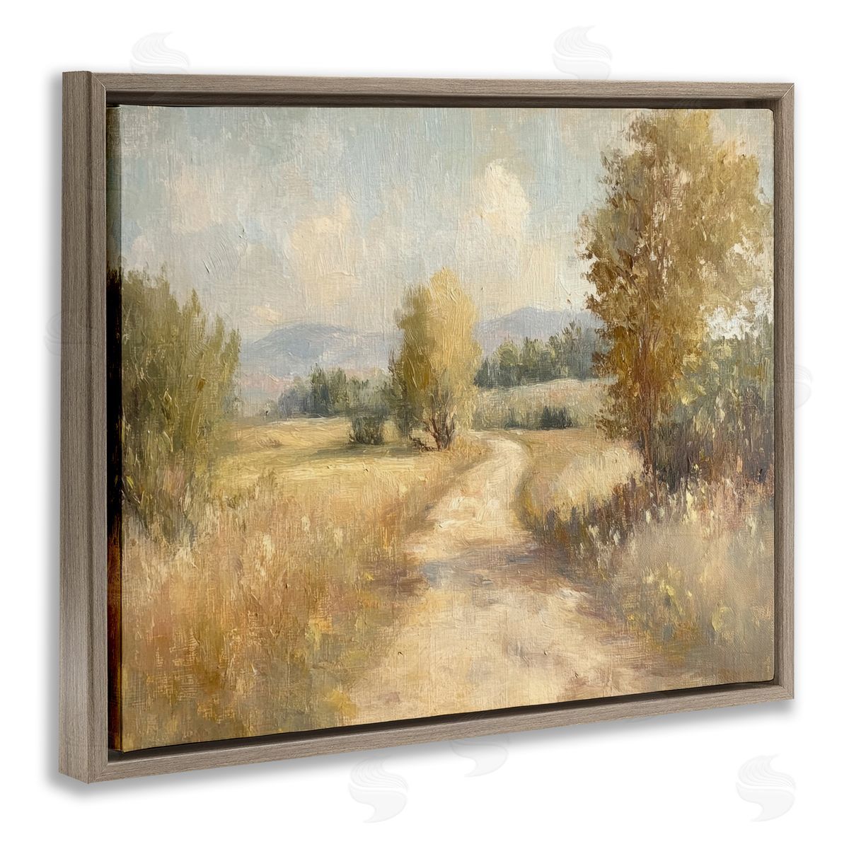 Gravel Road Landscape Brown Floating Frame Canvas Wall Art, Home Decor by Petal Prints Design