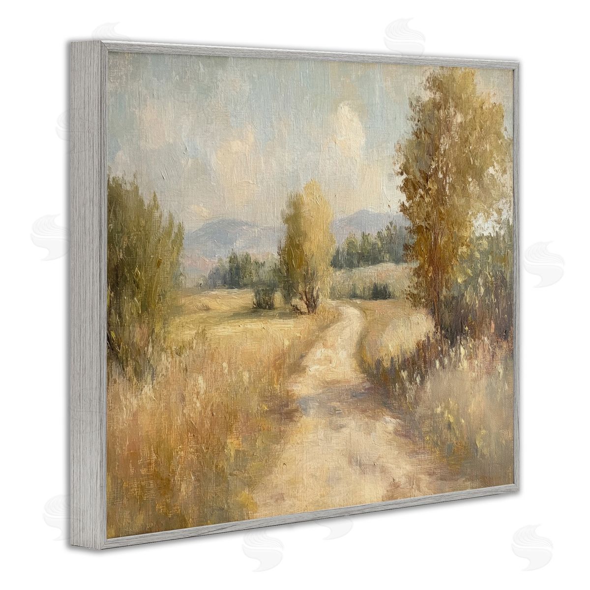 Gravel Road Landscape Grey Frame Print Wall Art, Home Decor by Petal Prints Design