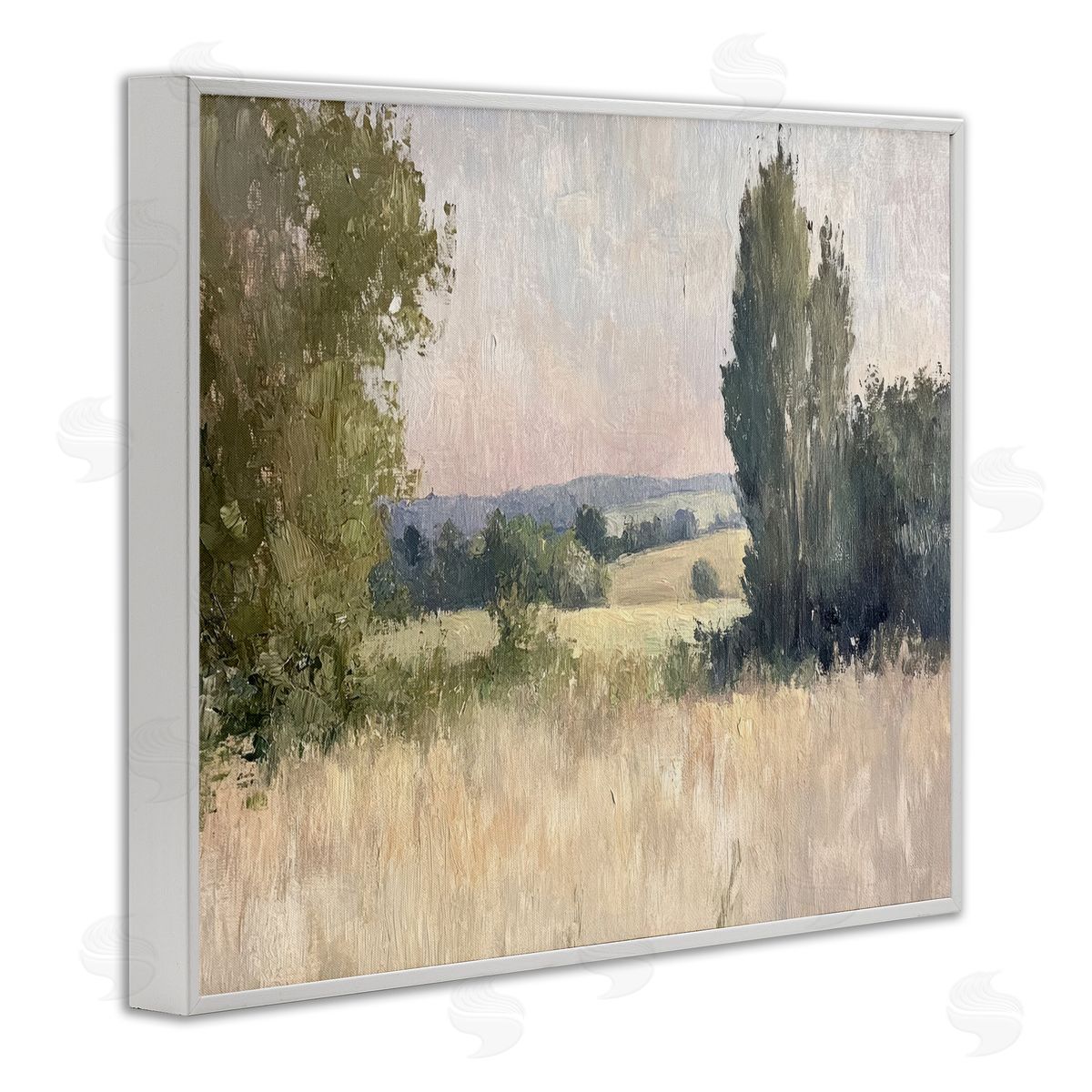 Tranquil Abstract Countryside White Frame Print Wall Art, Home Decor by Petal Prints Design