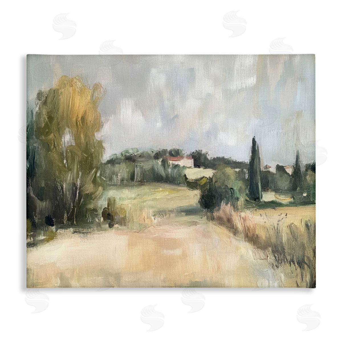 Hill Top House Landscape Canvas Wall Art, Home Decor by Petal Prints Design