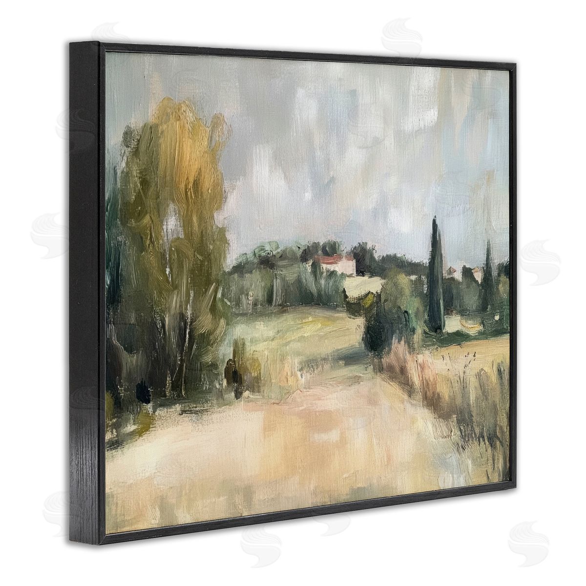 Hill Top House Landscape Black Frame Print Wall Art, Home Decor by Petal Prints Design
