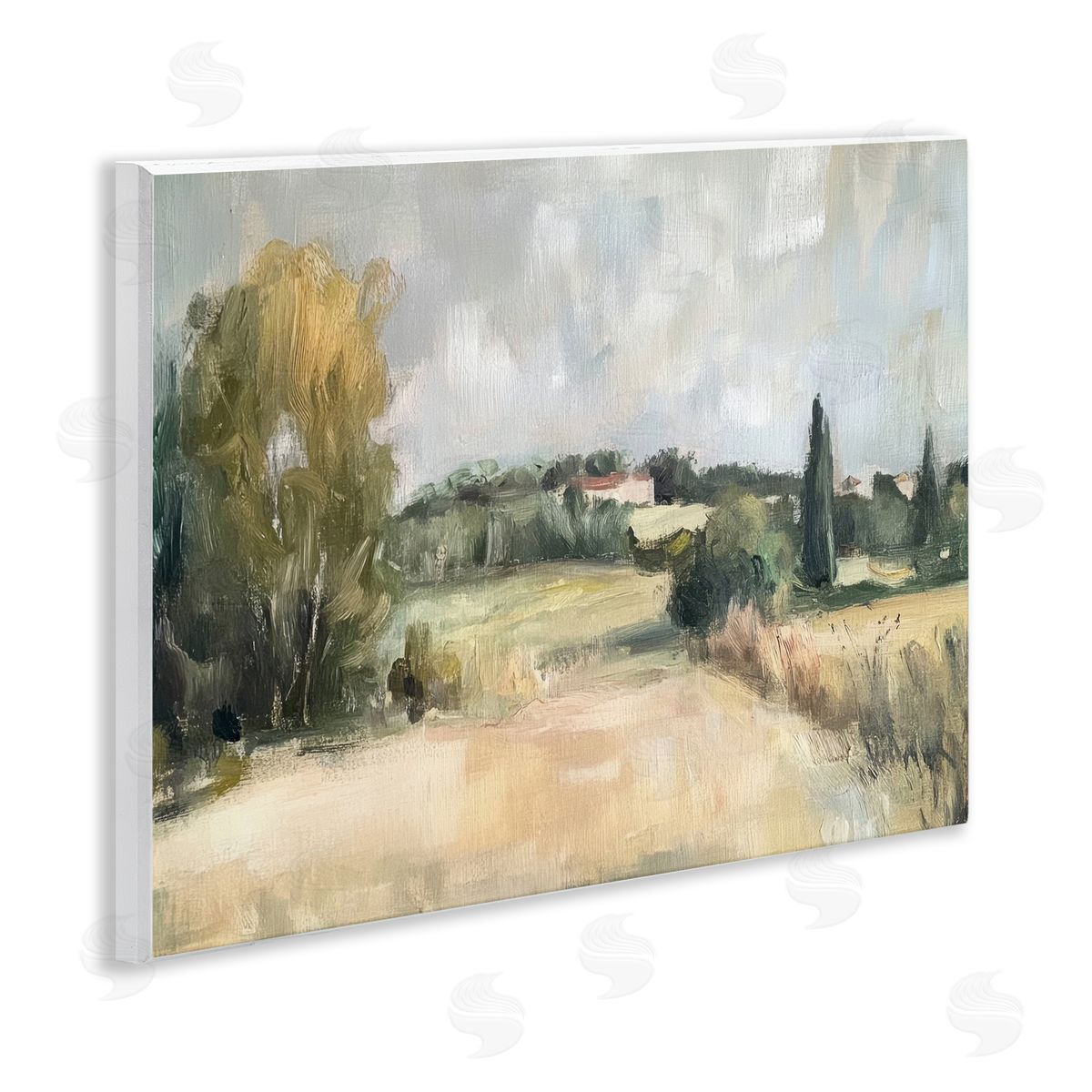 Hill Top House Landscape Wood Plaque Wall Art, Home Decor by Petal Prints Design