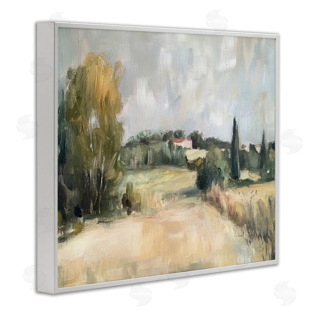 Hill Top House Landscape White Frame Print Wall Art, Home Decor by Petal Prints Design